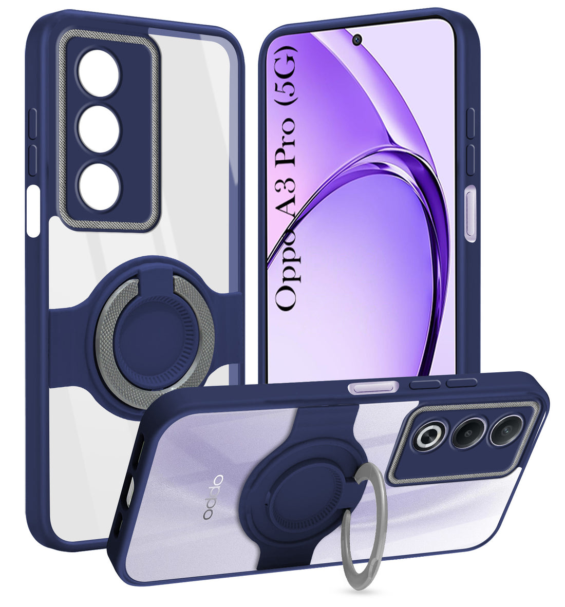 For Oppo A3 Pro 5G Back Cover Case with stand (Built-in Ring Holder Kickstand | Lifetime Anti Yellow | Camera Protection)