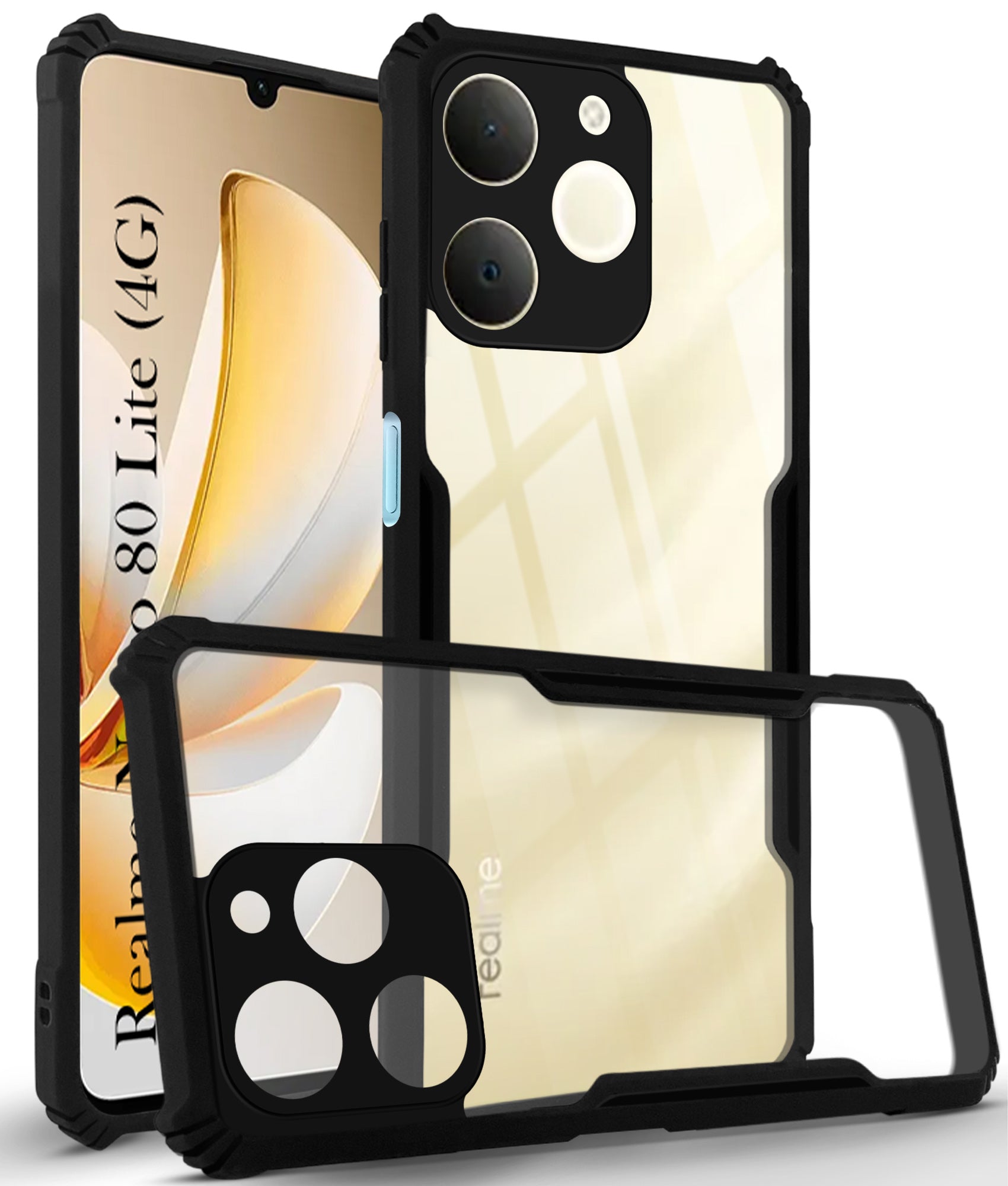 For Realme Narzo 80 Lite 4G Back Cover Case ( Shockproof with Polycarbonate Clear Panel | Professional Black)