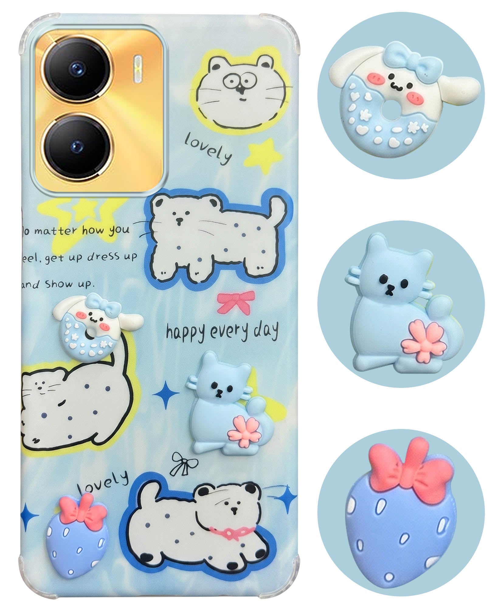 For Vivo Y56 5G Back Cover Case (3D Cute Cartoons | Hard Back Side Soft | Matte Premium Finish | HD Printing)