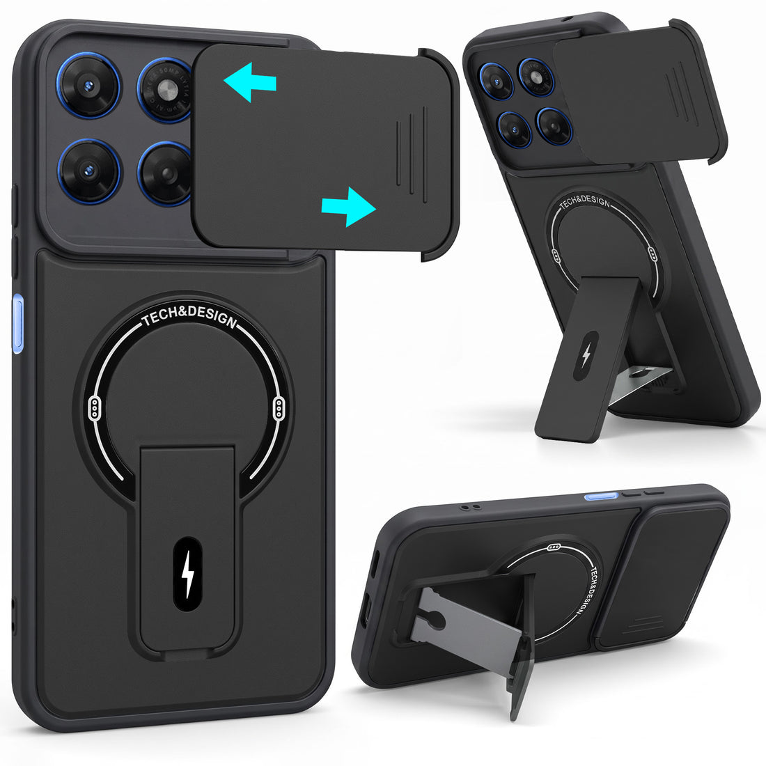 For Motorola Moto G37 Power Back Case Cover Metallic (Hybrid Armor Kickstand | Sliding Shutter Camera Protection | MagSafe Compatible)