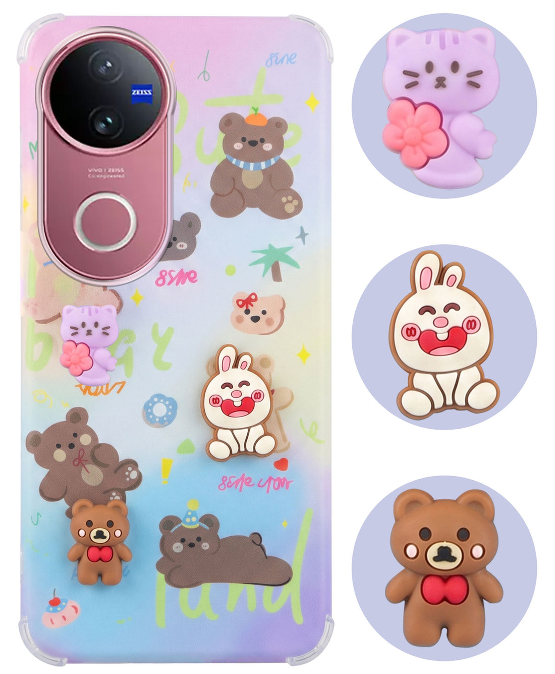 For Vivo V50 | Vivo V50e Back Cover Case (3D Cute Cartoons | Hard Back Side Soft | Matte Premium Finish | HD Printing)