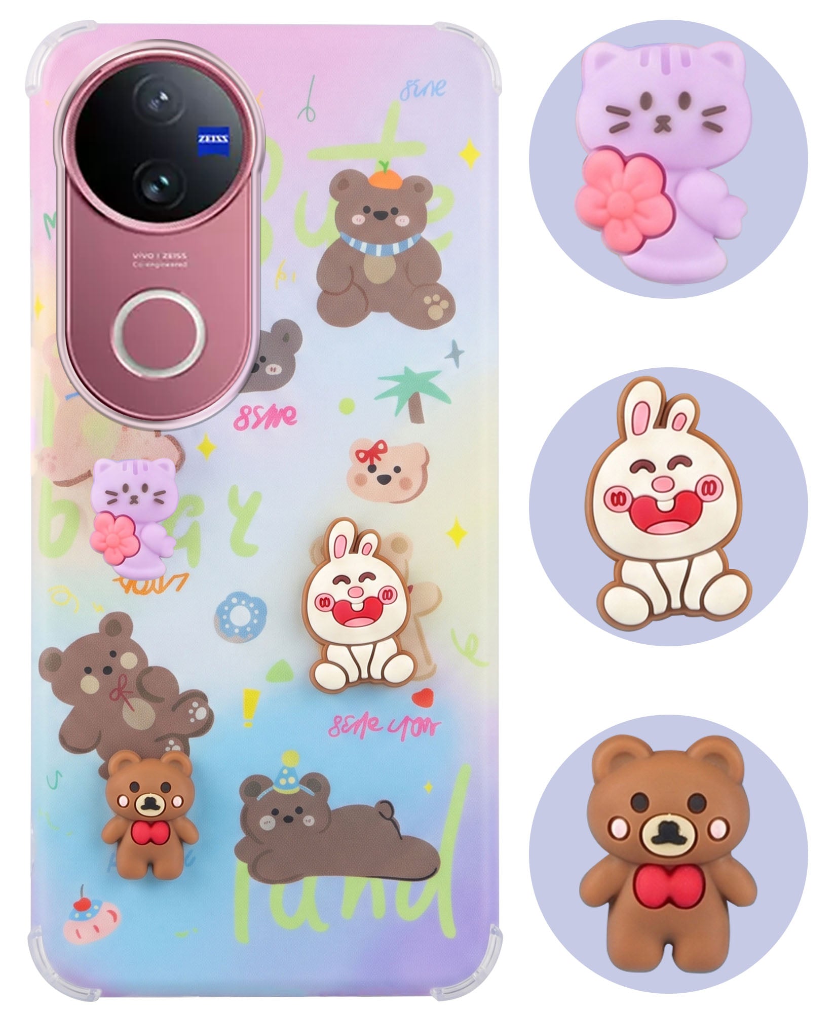 For Vivo V50 | Vivo V50e Back Cover Case (3D Cute Cartoons | Hard Back Side Soft | Matte Premium Finish | HD Printing)