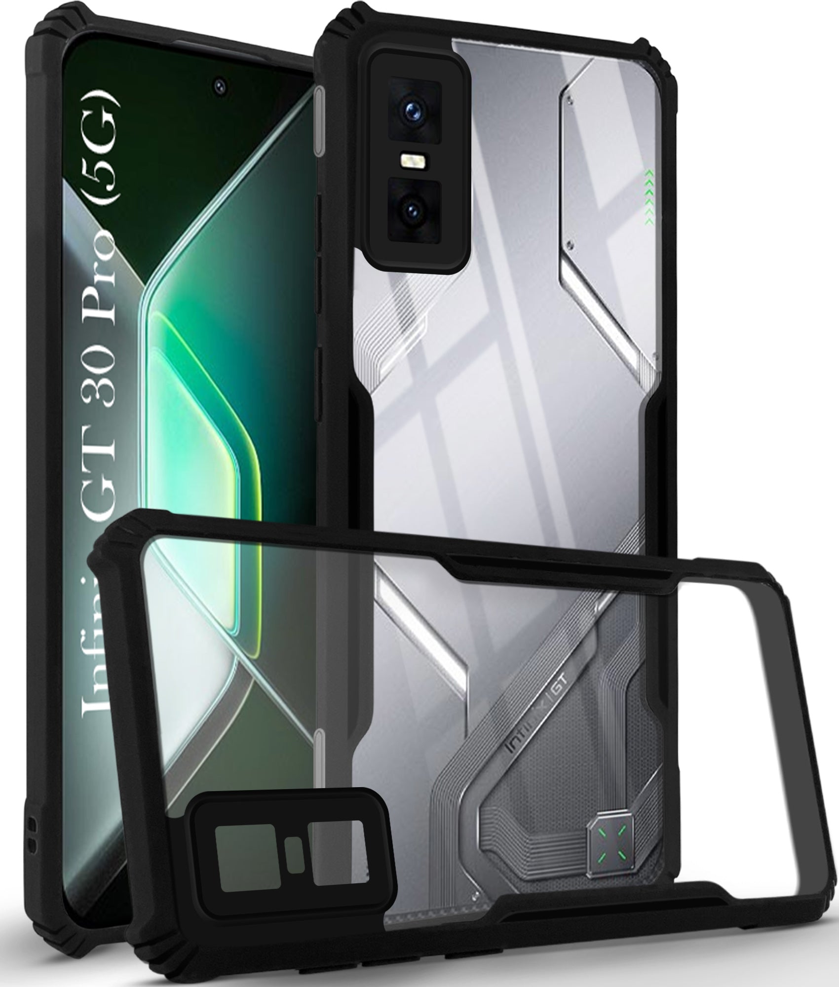 For Infinix GT 30 Pro Back Cover Case ( Shockproof with Polycarbonate Clear Panel | Professional Black)