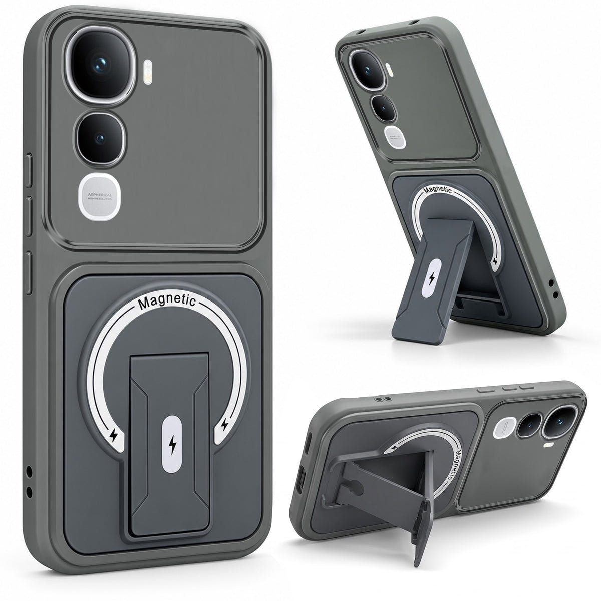For Vivo Y400 Back Case Cover Metallic (Hybrid Armor Kickstand | MagSafe Compatible | Camera Protection Shockproof)