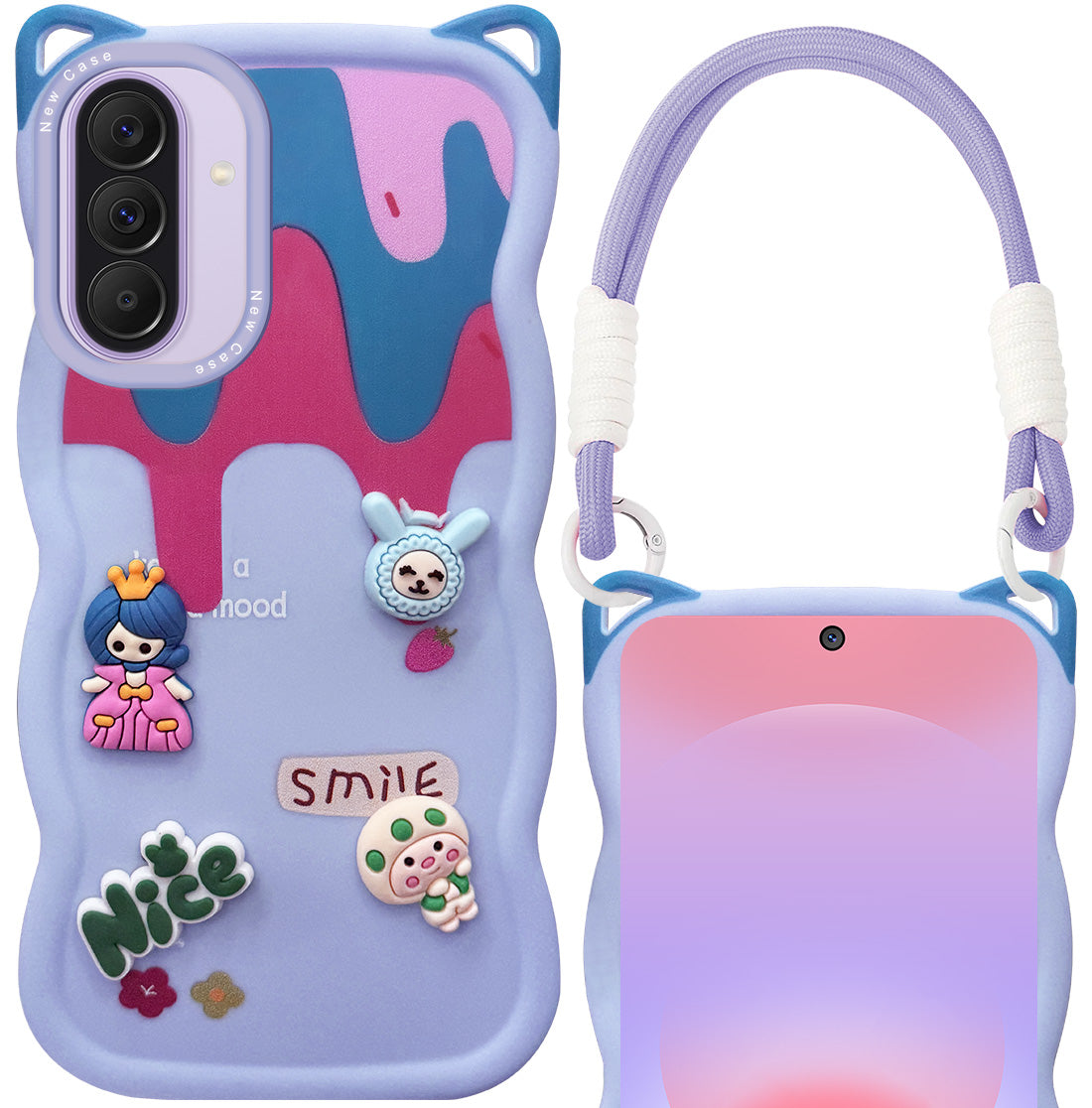 For Samsung Galaxy A37 5G Back Case Cover Strap (3D Embossed Figures | Strap Holder | 360* Soft Cushion with Camera Bump)