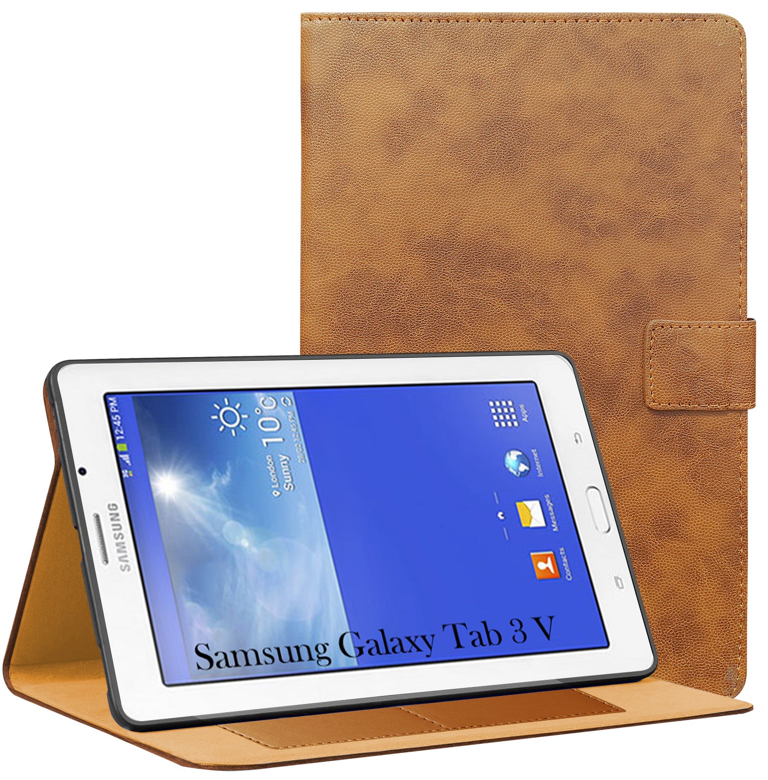 For Samsung Galaxy Tab 3V T116 7 Inch SM-T116/T116BU/T116NQ/SM-T116NU/T116NY Flip Cover Folio Cover (PU Leather | Multi-Angle Smart Stand | Card Storage Slots | Silicone Back Pouch)