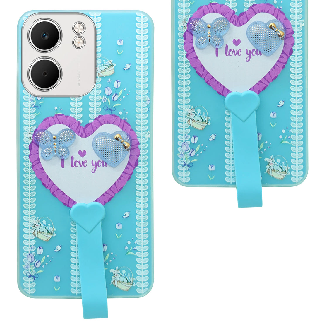 For Oppo A5X Back Cover Case (3D Cute Heart Strap Holder | Camera Protection | Designer Girls Print)