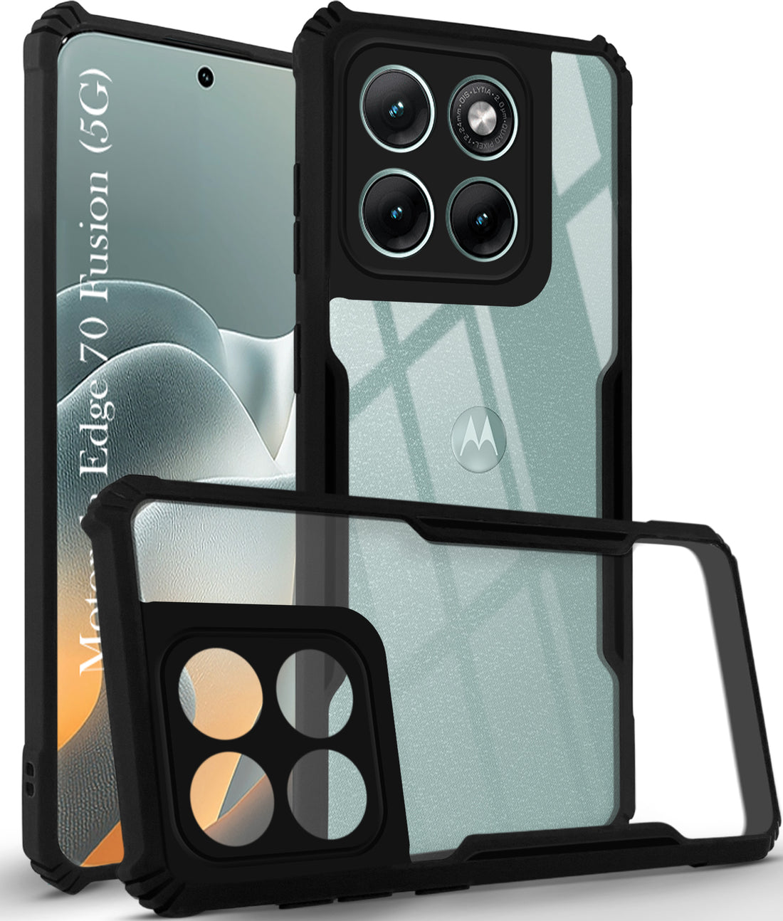 For Motorola Moto Edge 70 Fusion Back Cover Case Hybrid (Shockproof with Polycarbonate Clear Panel | Professional Black)