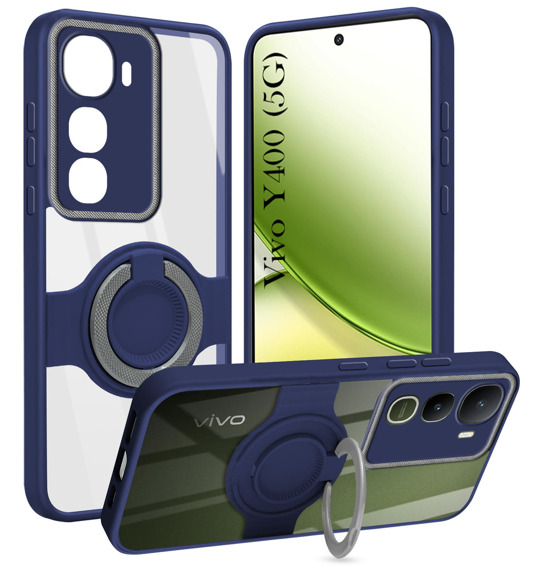 For Vivo Y400 Back Cover Case with stand (Built-in Ring Holder Kickstand | Lifetime Anti Yellow | Camera Protection)