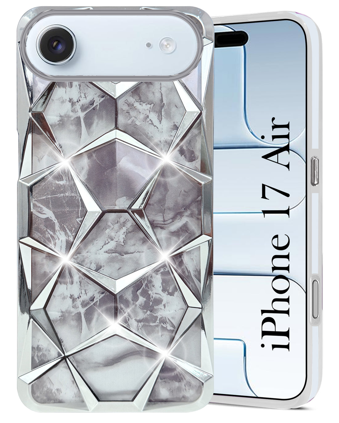 For Apple iPhone 17 Air Back Cover Case Compatible 3D Silicone (Dual Design Glitter Sparkle and Detachable Diamond Print Case | Soft and Flexible)