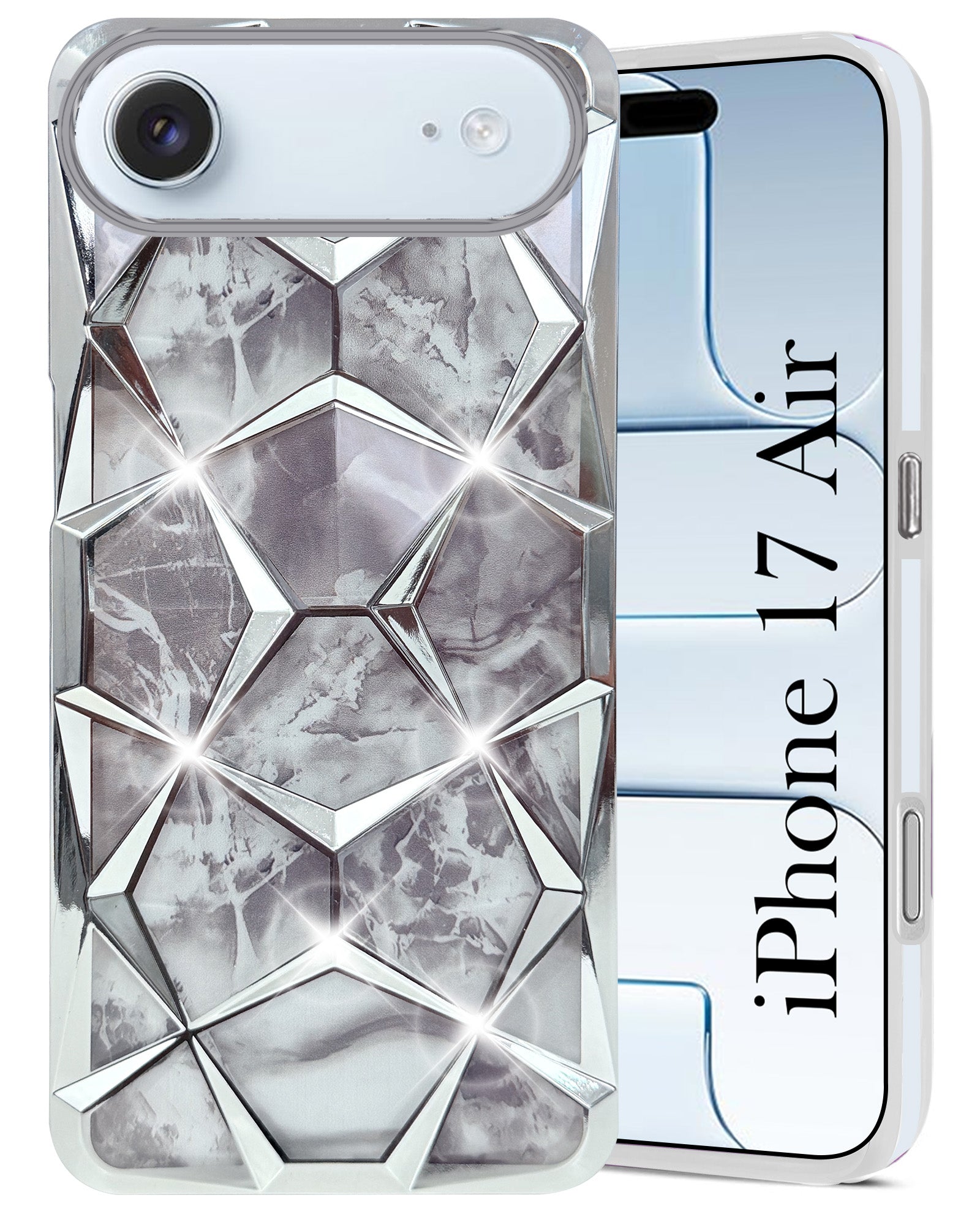 For Apple iPhone 17 Air Back Cover Case Compatible 3D Silicone (Dual Design Glitter Sparkle and Detachable Diamond Print Case | Soft and Flexible)