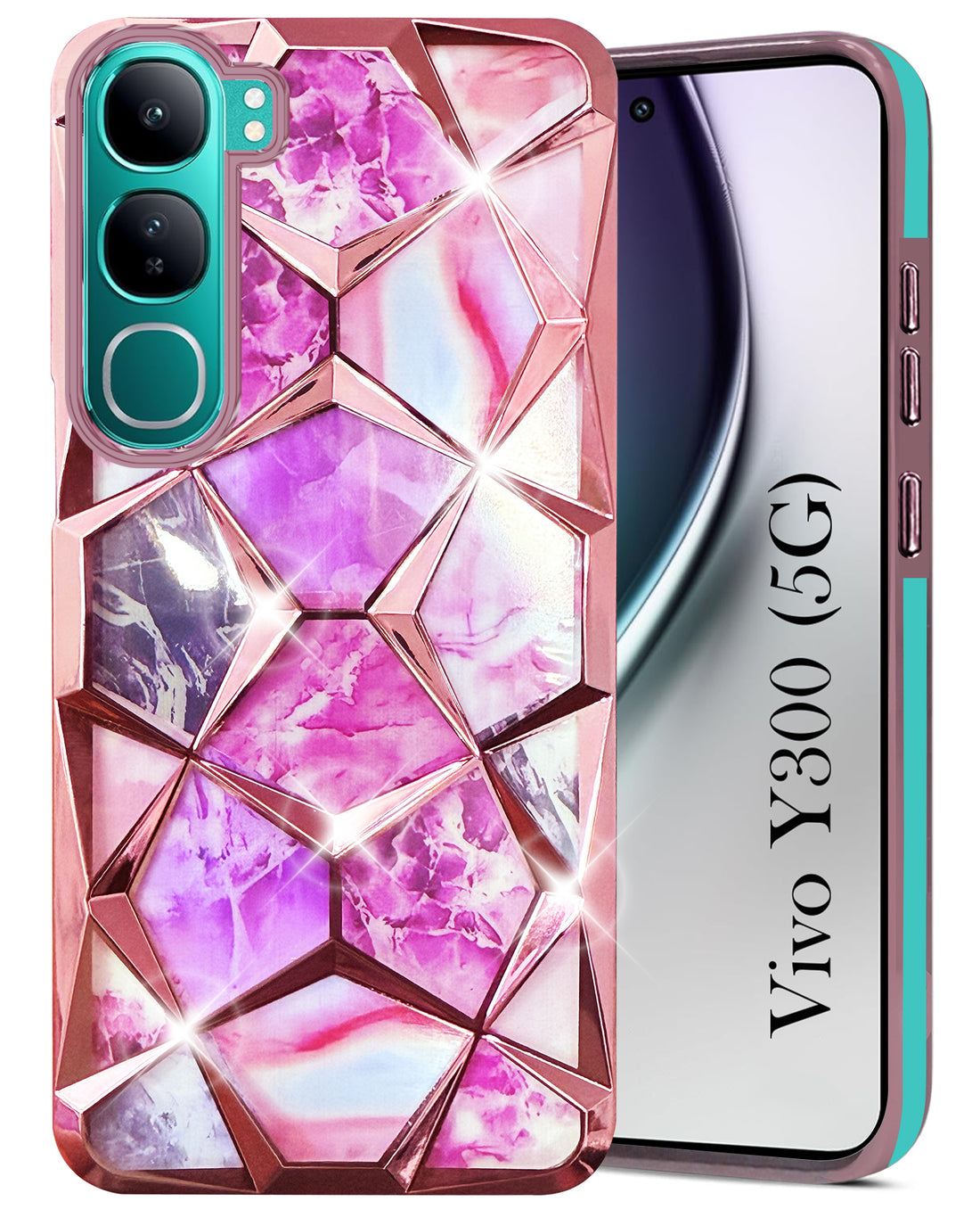 For Vivo Y300 Back Cover Case (Dual Design Glitter Sparkle and Detachable Diamond Print Case | Soft and Flexible)