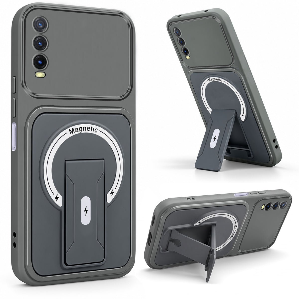 For Vivo Y20 | Y20i Back Case Cover Metallic (Hybrid Armor Kickstand | MagSafe Compatible | Camera Protection Shockproof)