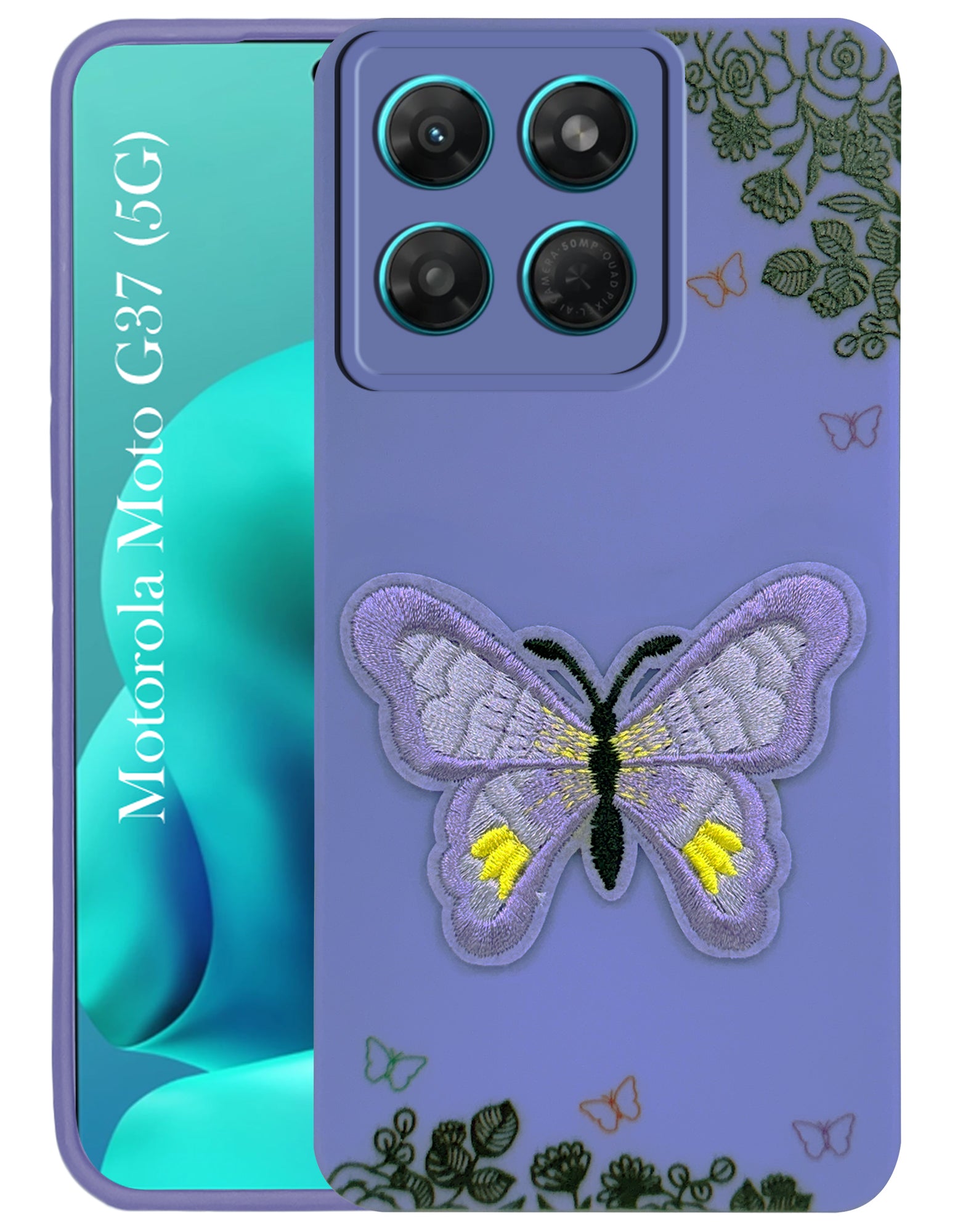 For Motorola Moto G37 Back Cover Case (Soft Butterfly Embroidery | Women Teen Girls | Camera Protection| Matte Silicone)