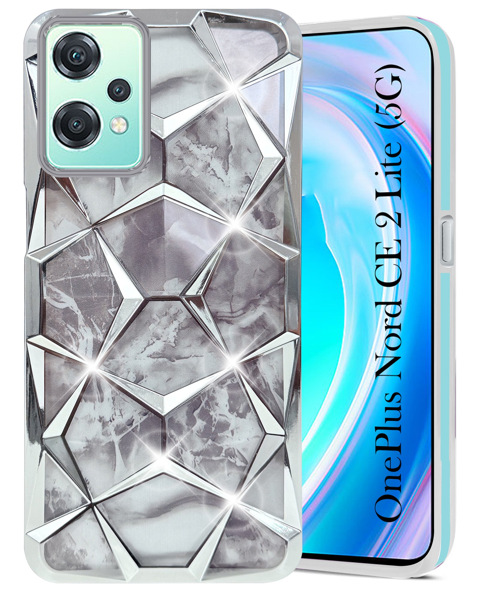For OnePlus Nord CE 2 Lite Back Cover Case ( Dual Design Glitter Sparkle and Detachable Diamond Print Case | Soft and Flexible)