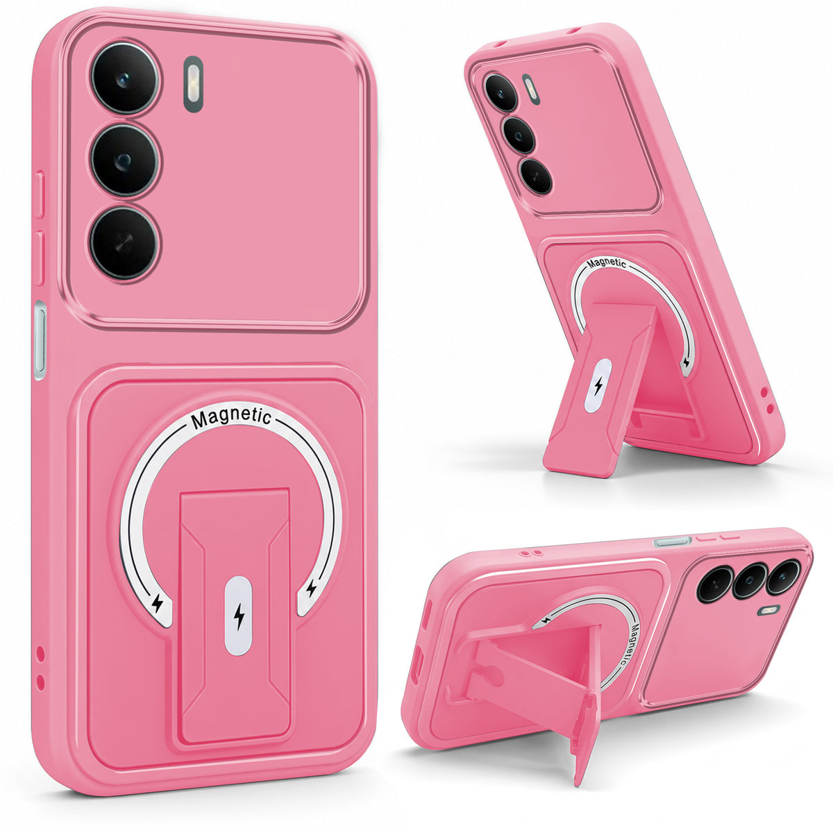 For Realme C73 Back Case Cover Metallic (Hybrid Armor Kickstand | MagSafe Compatible | Camera Protection Shockproof)
