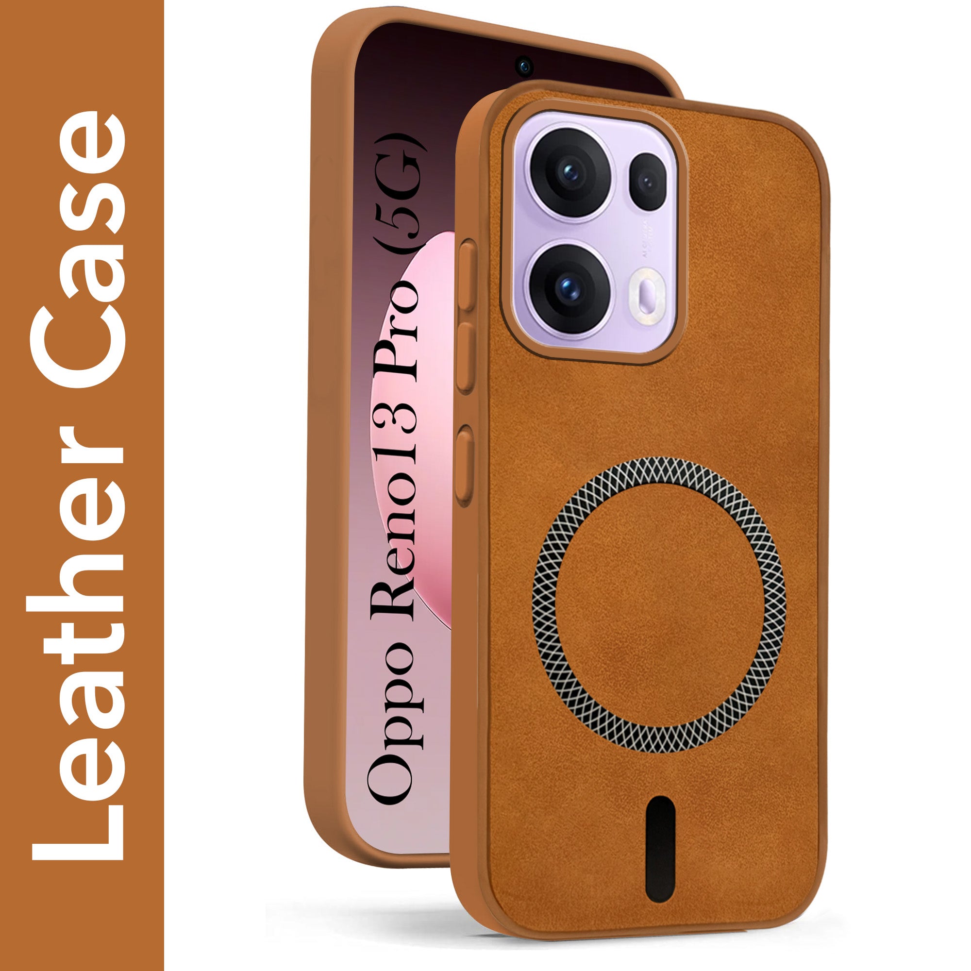 For Oppo Reno13 Pro | Oppo Reno 13 Pro Back Cover Case Leather Finish (MagSafe Compatible Wireless Charging | Soft Touch | Camera Bump Protection)