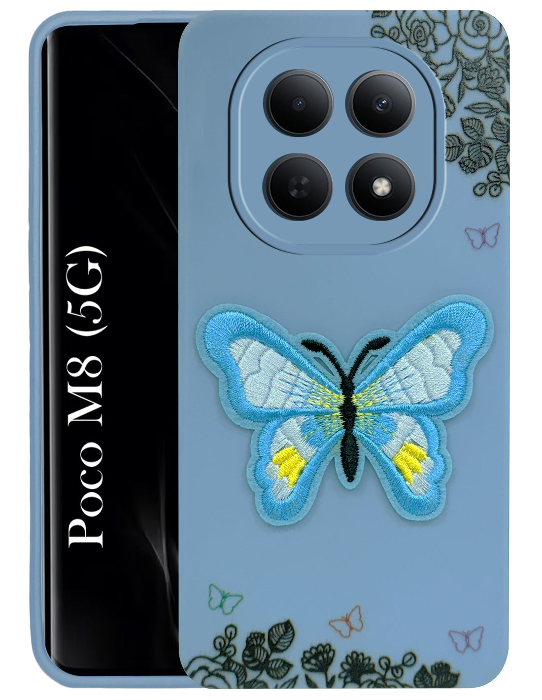 For Poco M8 5G Back Cover Case (Soft Butterfly Embroidery | Women Teen Girls | Camera Protection| Matte Silicone)