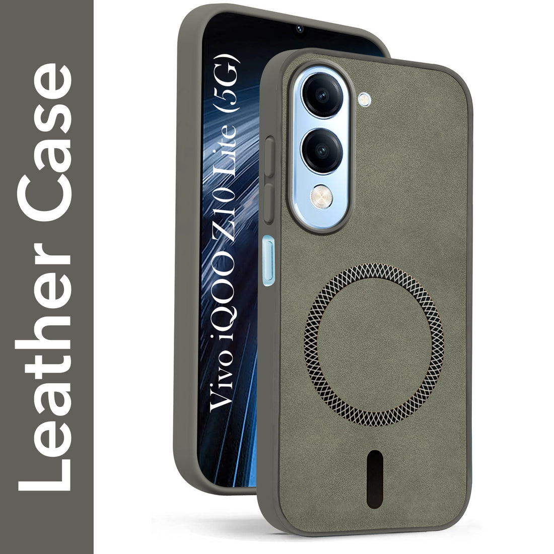 For Vivo iQOO Z10 Lite Back Cover Case Leather Finish (MagSafe Compatible Wireless Charging | Soft Touch | Camera Bump Protection)