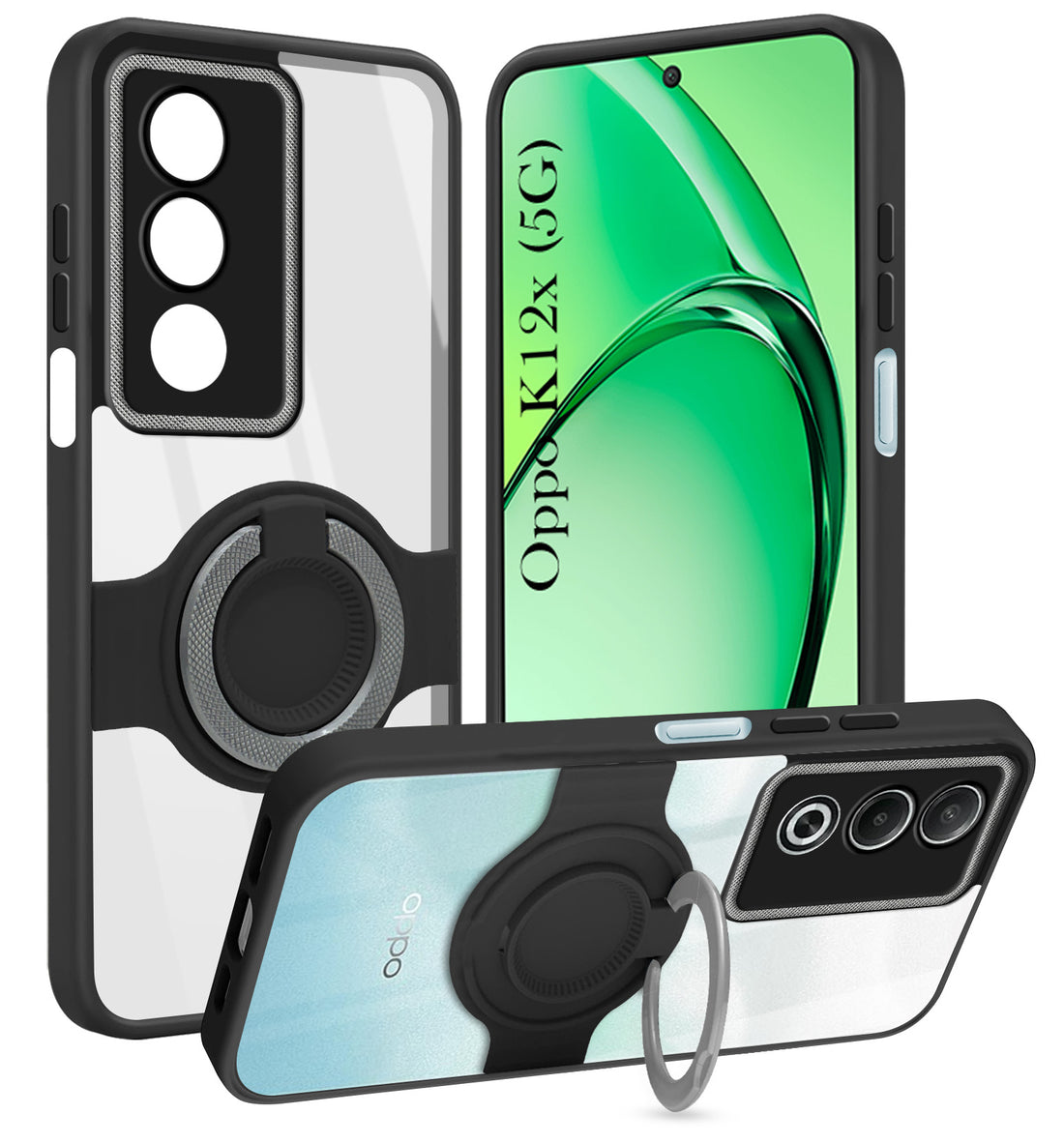 For Oppo K12x 5G Back Cover Case with stand (Built-in Ring Holder Kickstand | Lifetime Anti Yellow | Camera Protection)