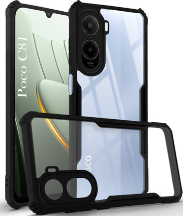 For Poco C81 5G Back Cover Case Hybrid (Shockproof with Polycarbonate Clear Panel | Professional Black) (Copy)