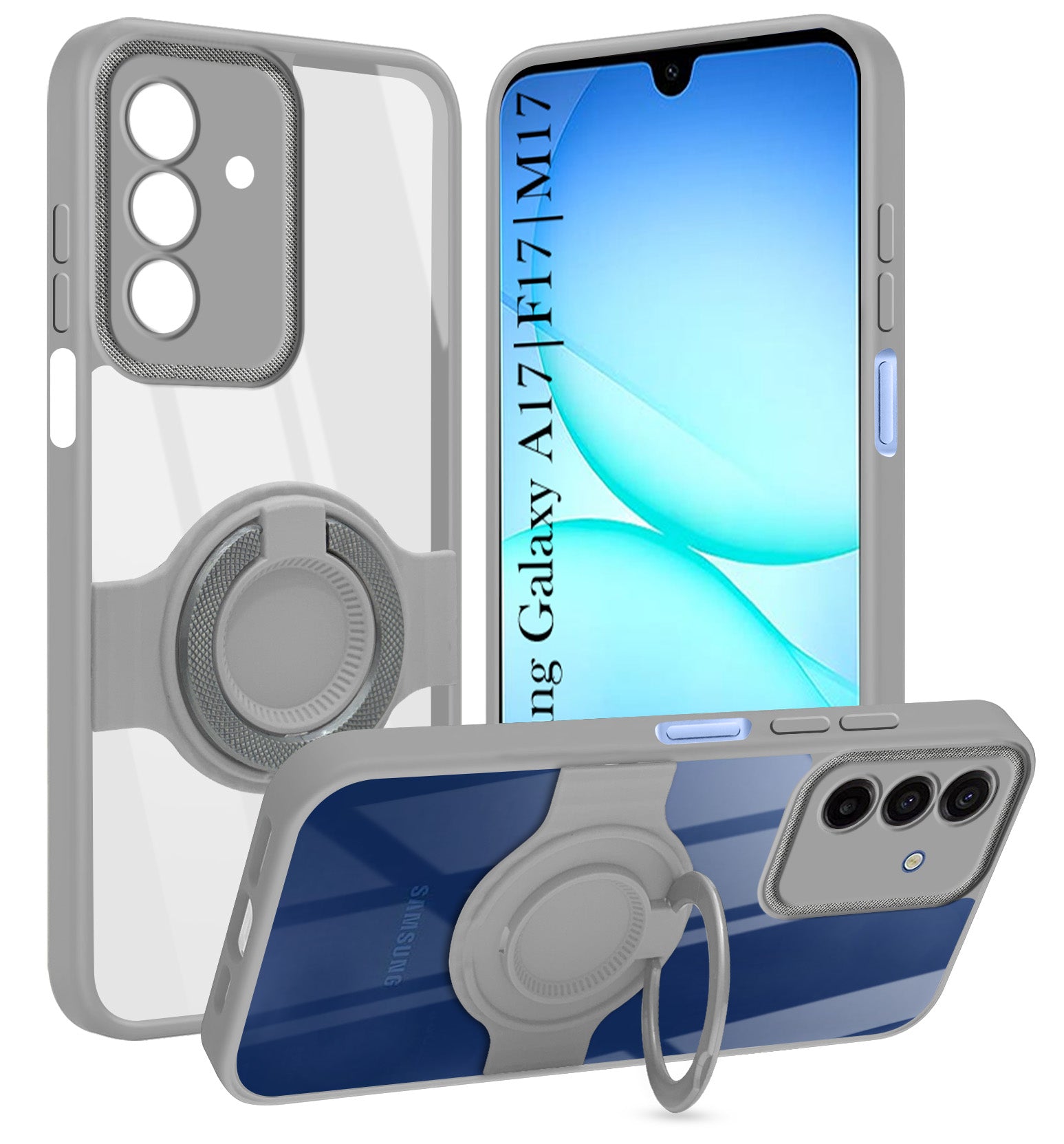 For Samsung Galaxy A17 | Samsung F17 | Samsung M17 5G Back Cover Case with stand (Built-in Ring Holder Kickstand | Lifetime Anti Yellow | Camera Protection)