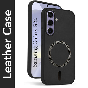 For Samsung Galaxy S24 Back Cover Case (Sleek Leather Finish | MagSafe Compatible Wireless Charging | Camera Bump Protection)