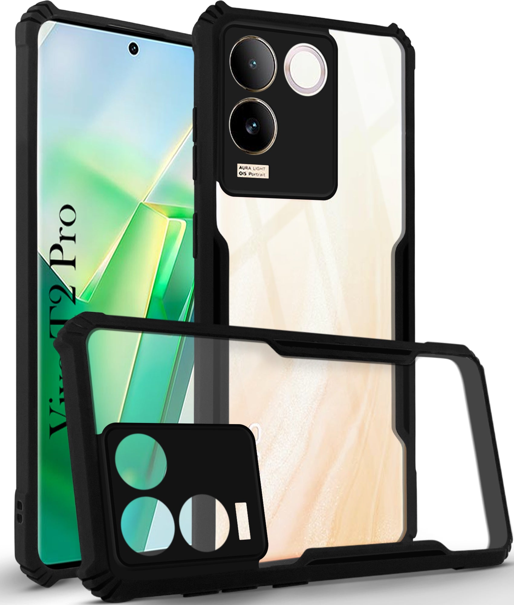 For Vivo T2 Pro  Back Cover Case (Shockproof with Polycarbonate Clear Panel | Professional Black)
