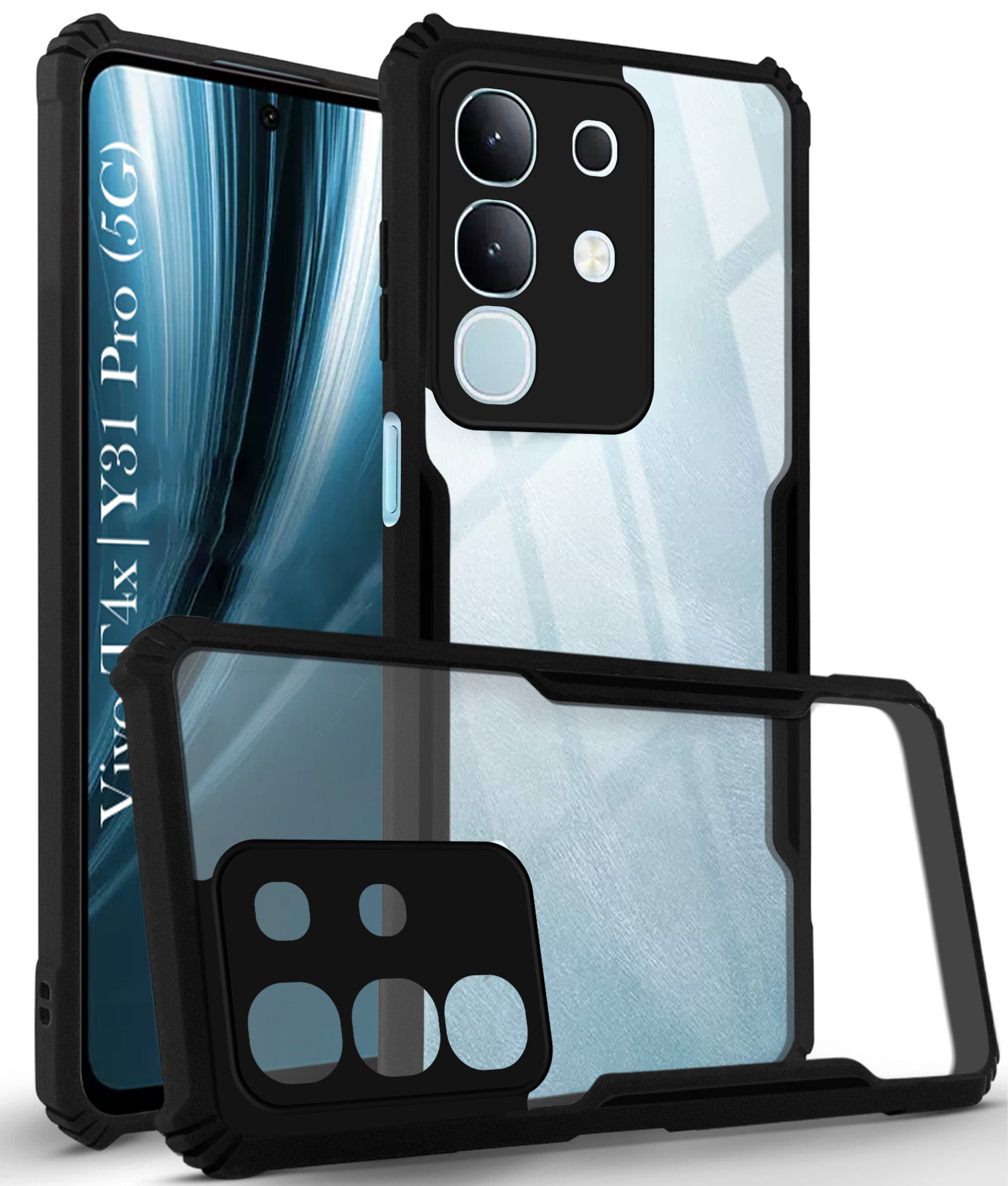 For Vivo T4x | Vivo Y31 Pro Back Cover Case (Shockproof with Polycarbonate Clear Panel | Professional Black)
