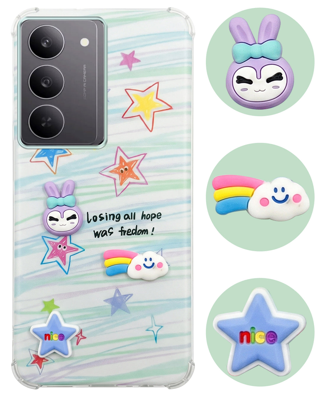 For Realme 14X Back Cover Case (3D Cute Cartoons | Hard Back Side Soft | Matte Premium Finish | HD Printing)