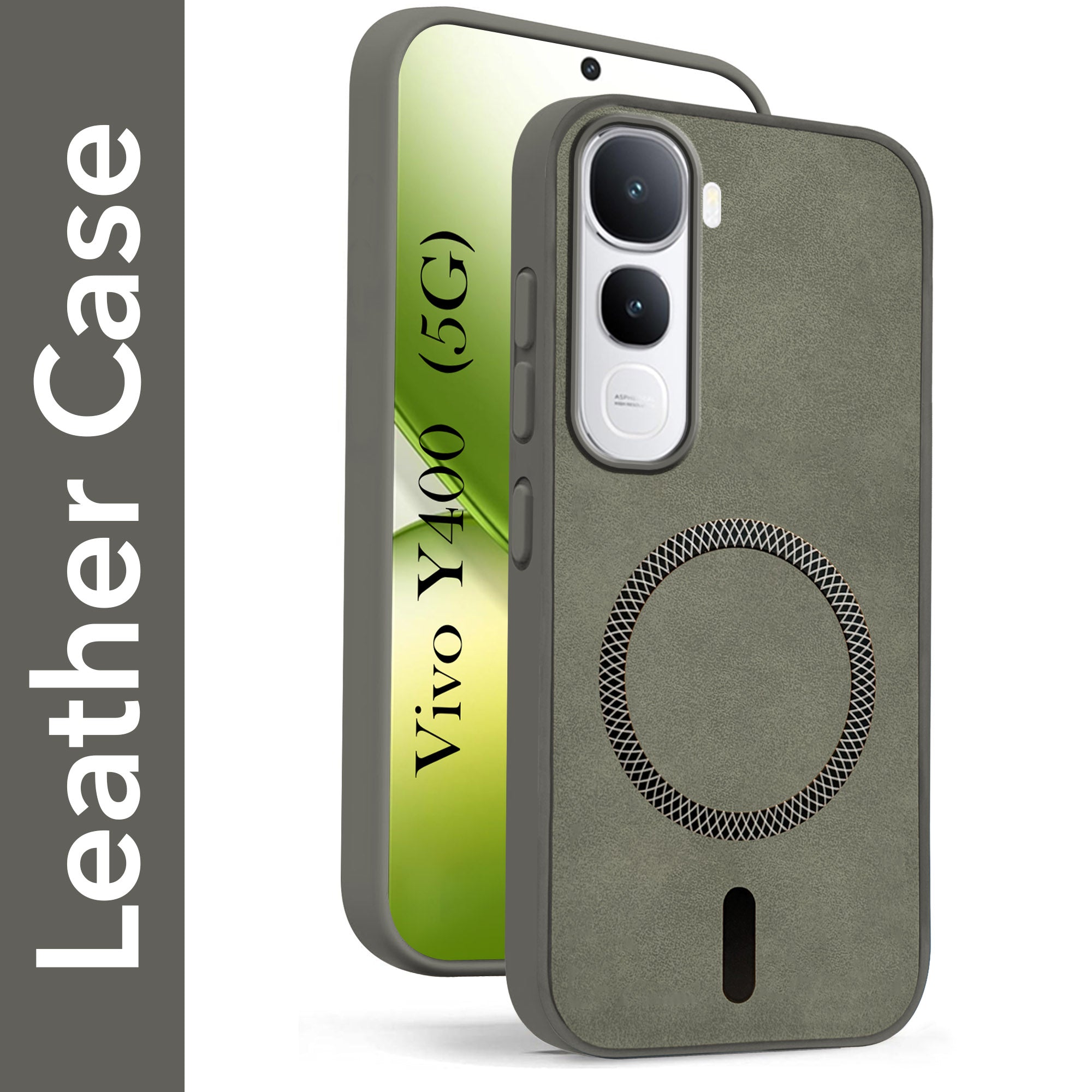 For Vivo Y400 Back Cover Case Leather Finish (MagSafe Compatible Wireless Charging | Soft Touch | Camera Bump Protection)