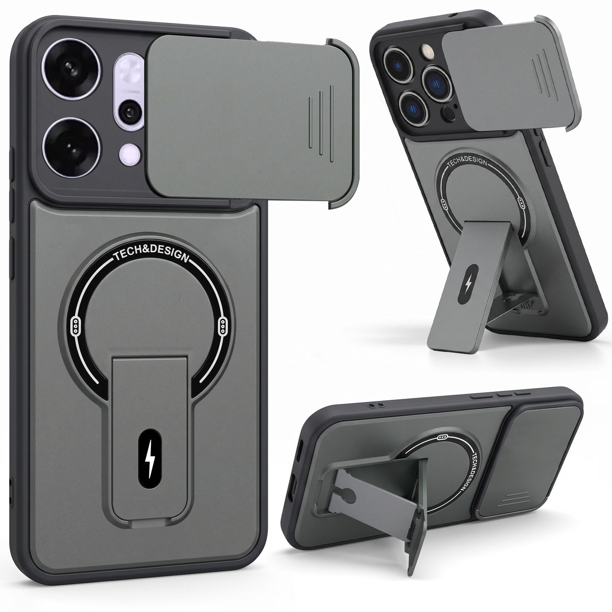 For Oppo Reno14 5G | Oppo Reno 14 5G Back Case Cover Metallic (Hybrid Armor Kickstand | Sliding Shutter Camera Protection | MagSafe Compatible)