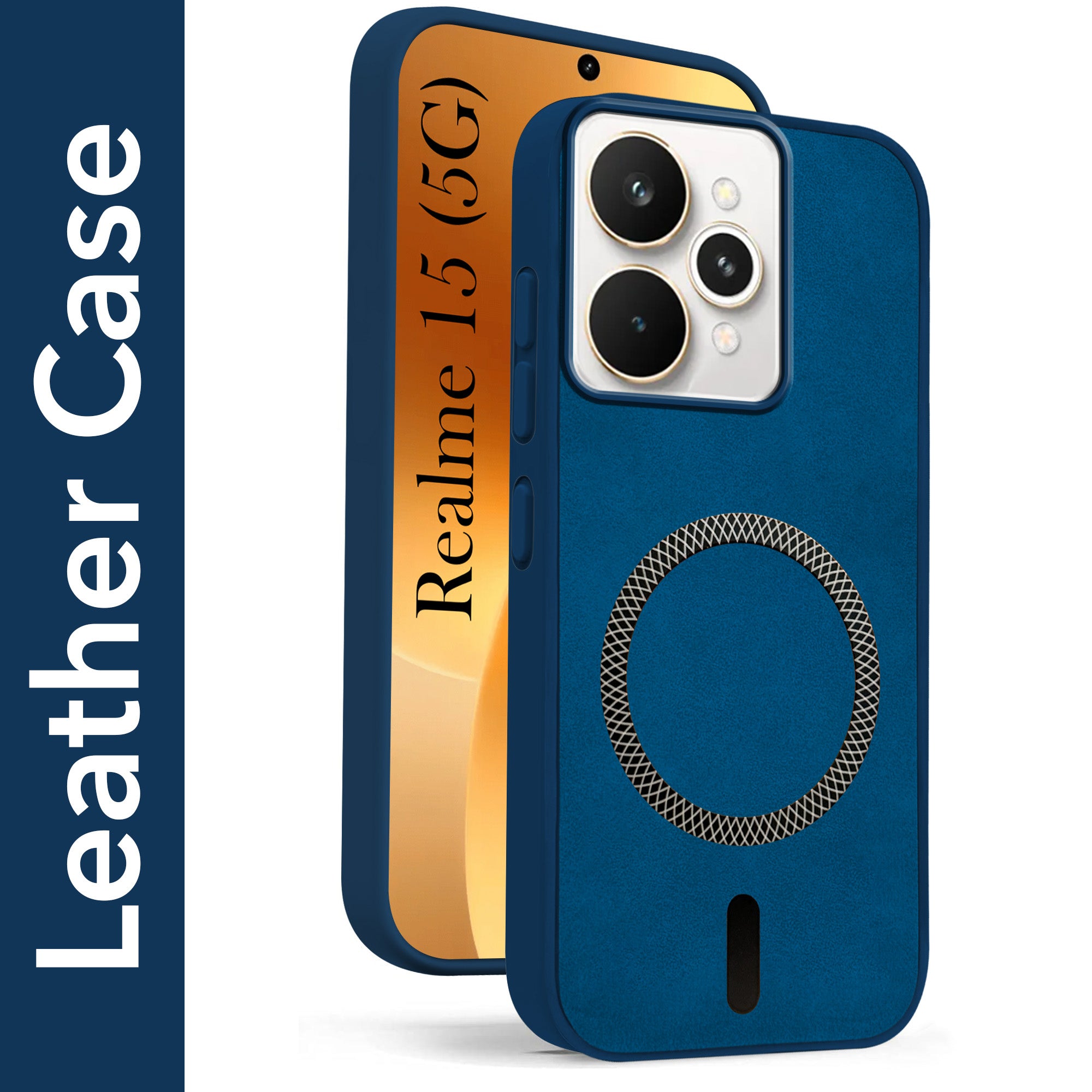 For Realme 15 Back Cover Case Leather Finish (MagSafe Compatible Wireless Charging | Soft Touch | Camera Bump Protection)