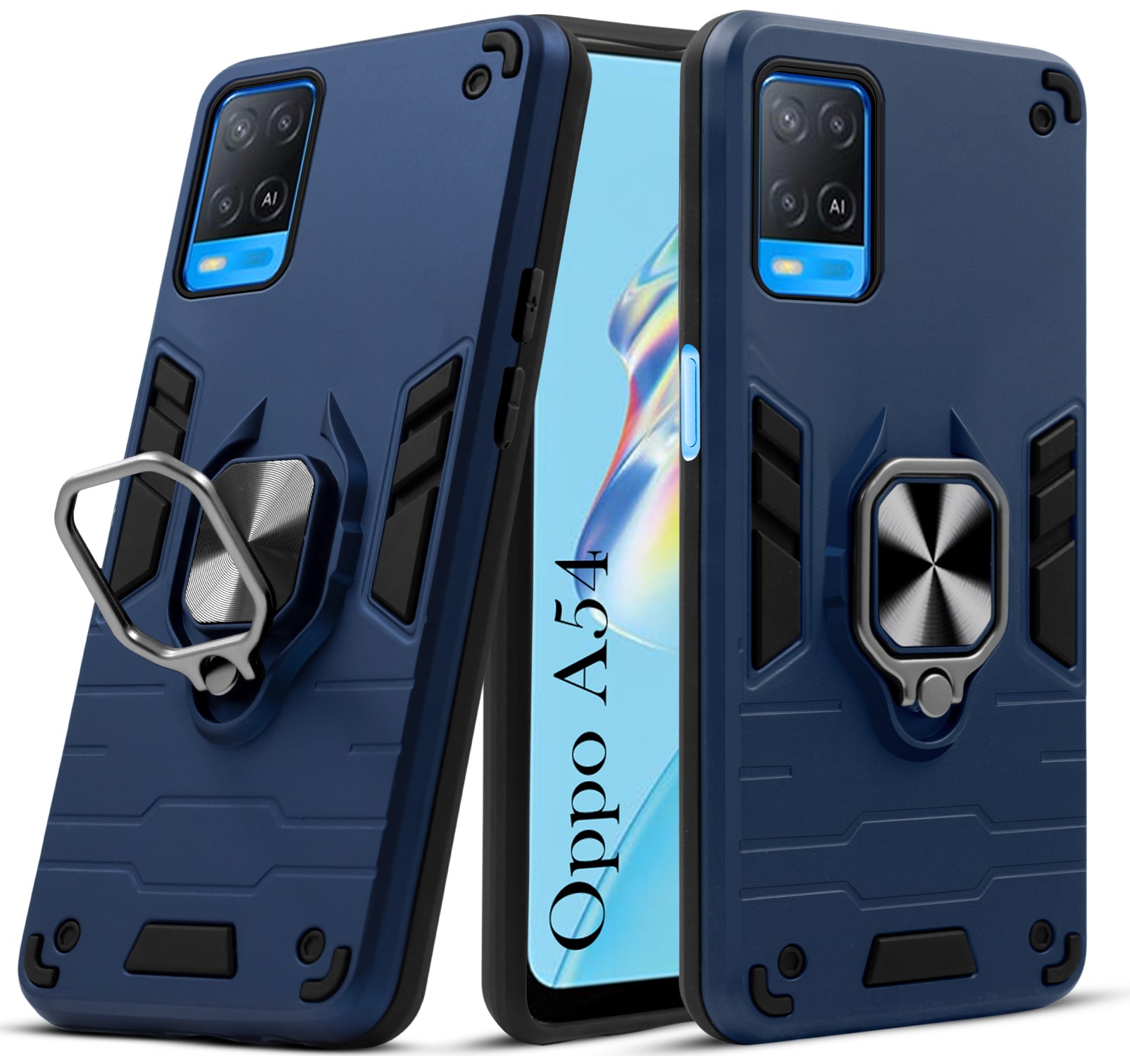 For Oppo A54 Back Cover Case Hybrid Armor (Shockproof Dual Layer Polycarbonate |Ring Holder Kickstand)