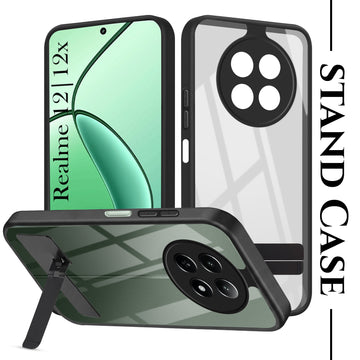 For Realme 12 | Realme 12X Back Cover Case (Built-in Stand | Lifetime Anti Yellow | Kickstand Shockproof | Camera Protection | MagSafe Compatible)