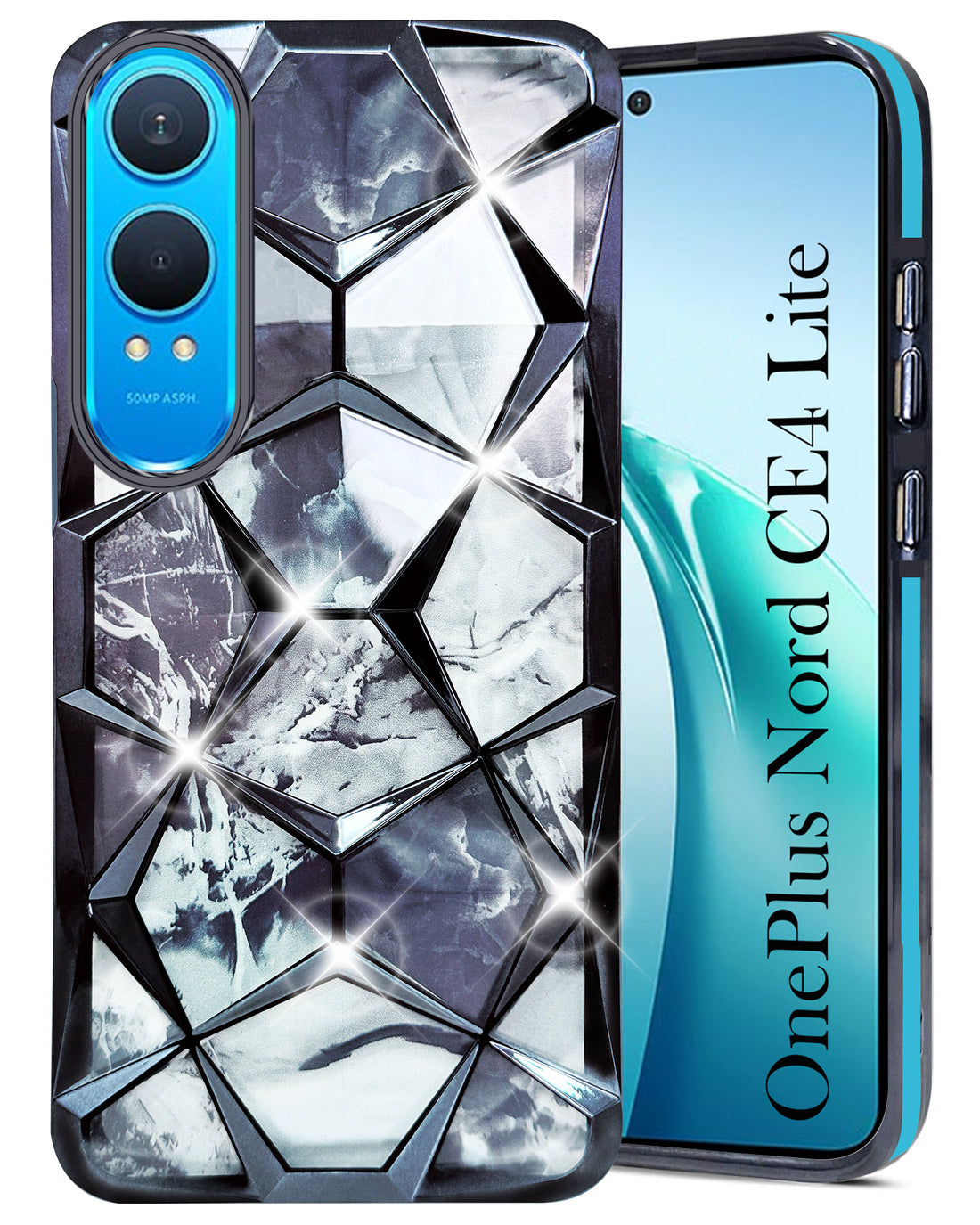 For OnePlus Nord CE 4 Lite Back Cover Case ( Dual Design Glitter Sparkle and Detachable Diamond Print Case | Soft and Flexible)
