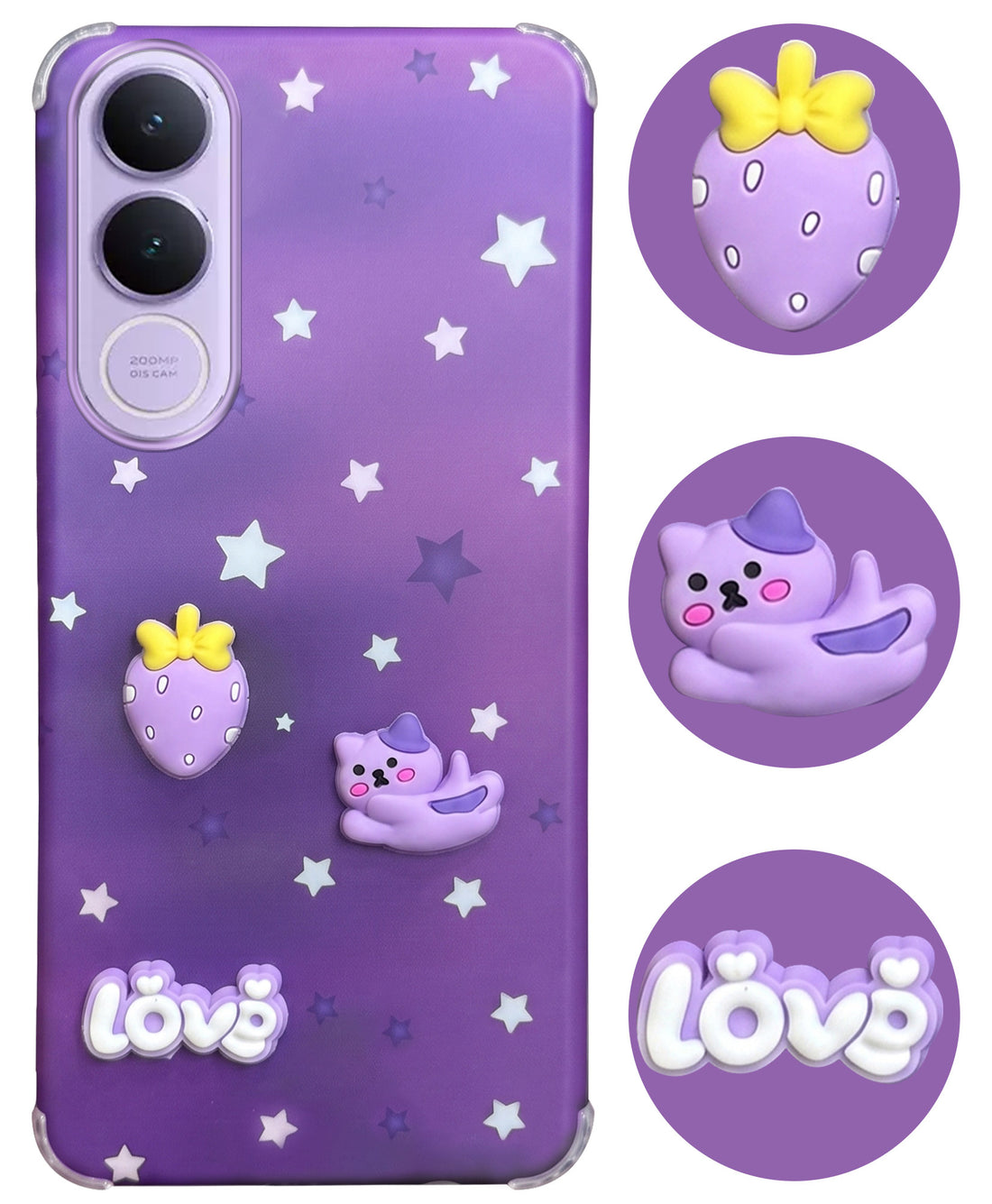 For Vivo V70 FE 5G Back Cover Case (3D Cute Cartoons | Hard Back Side Soft | Matte Premium Finish | HD Printing)