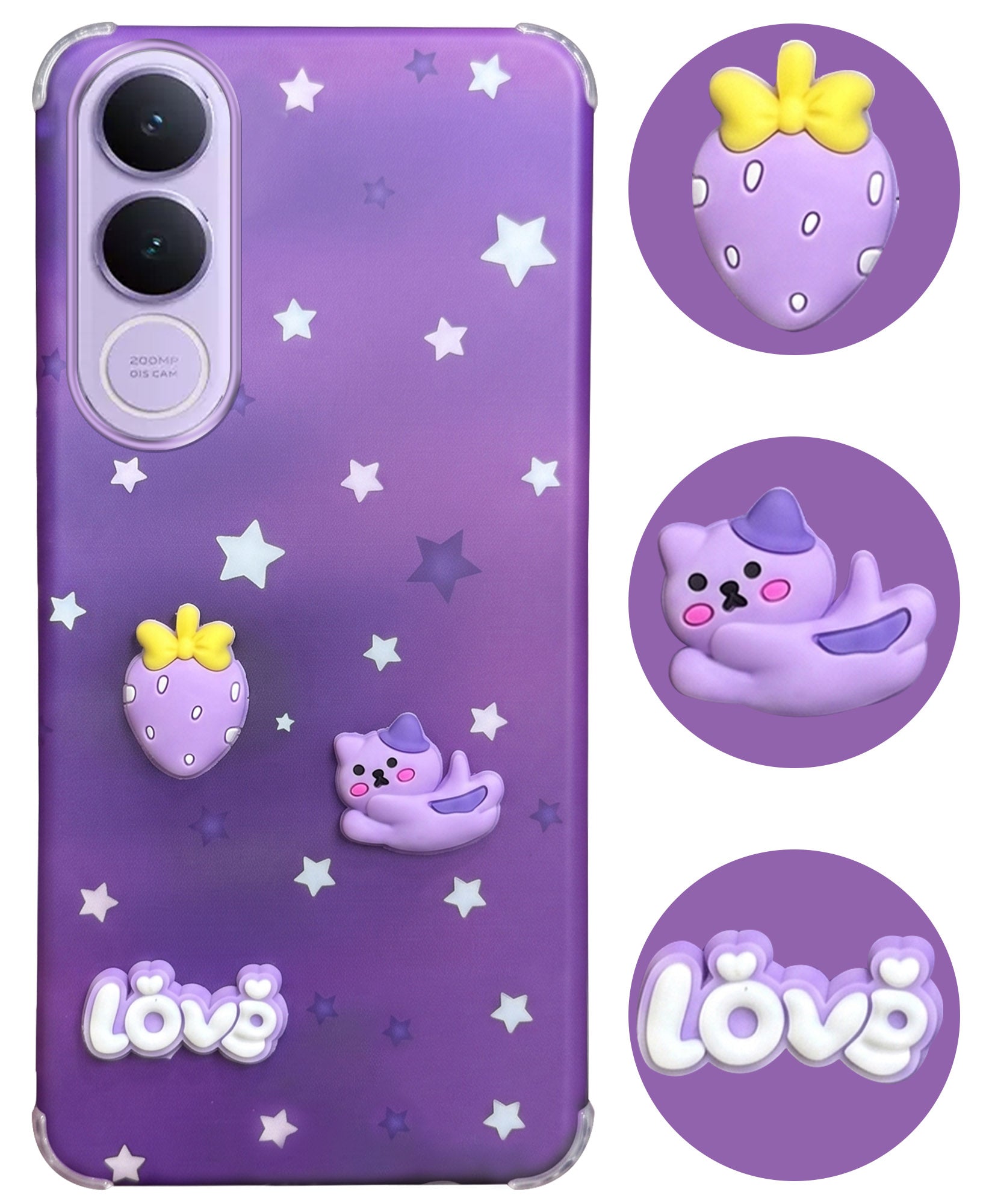 For Vivo V70 FE 5G Back Cover Case (3D Cute Cartoons | Hard Back Side Soft | Matte Premium Finish | HD Printing)