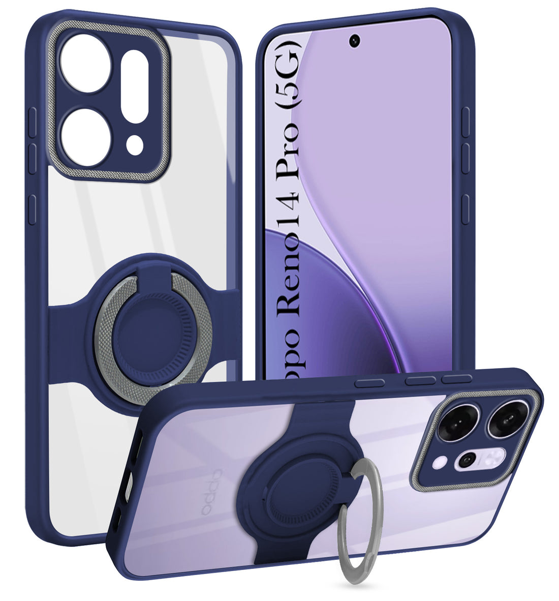 For Oppo Reno14 Pro 5G | Oppo Reno 14 Pro 5G Back Cover Case with stand (Built-in Ring Holder Kickstand | Lifetime Anti Yellow | Camera Protection)