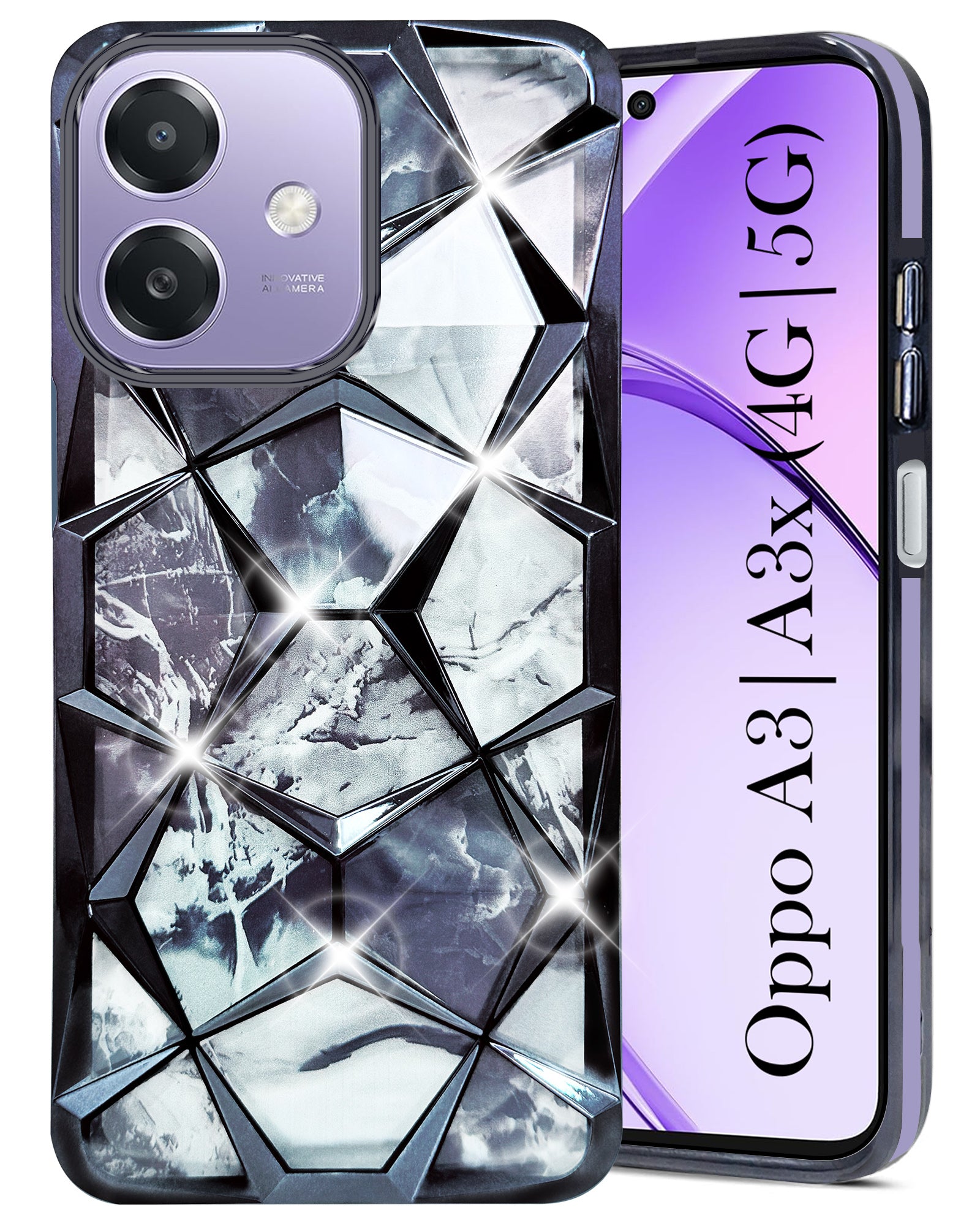 For Oppo A3X (4G/5G) | Oppo A3 5G  Back Cover Case ( Dual Design Glitter Sparkle and Detachable Diamond Print Case | Soft and Flexible)