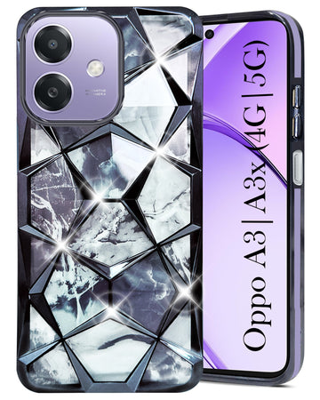 For Oppo A3X (4G/5G) | Oppo A3 5G  Back Cover Case ( Dual Design Glitter Sparkle and Detachable Diamond Print Case | Soft and Flexible)