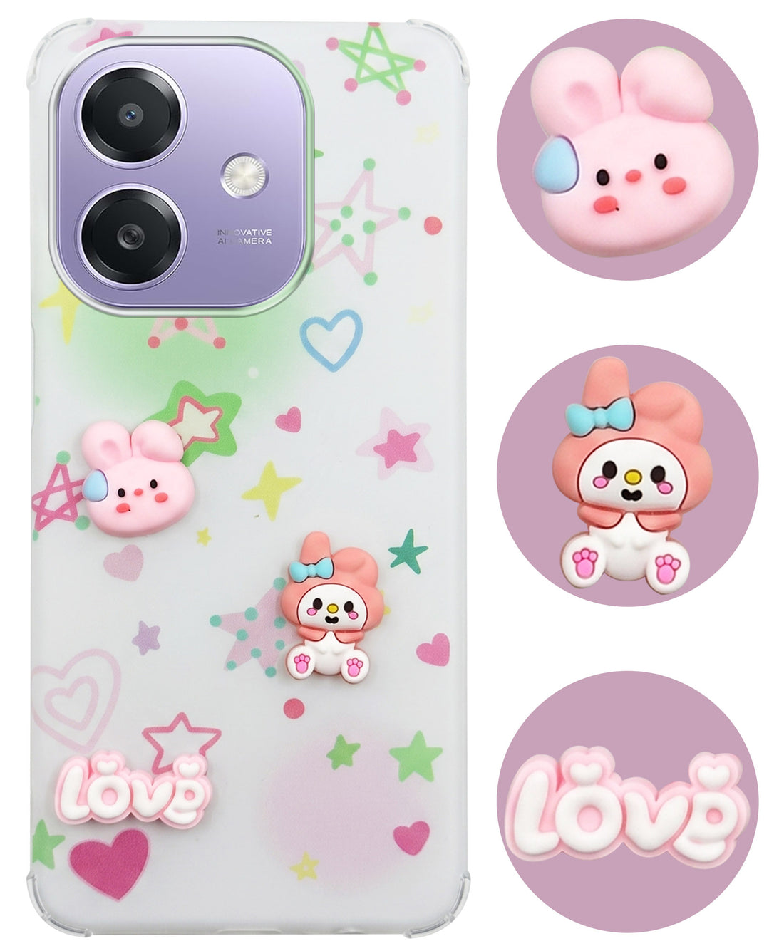 For Oppo A3X (4G/5G) | Oppo A3 5G Back Cover Case (3D Cute Cartoons | Hard Back Side Soft | Matte Premium Finish | HD Printing)