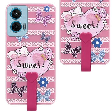 For Motorola Moto G96 Back Cover Case (3D Cute Heart Strap Holder | Camera Protection | Designer Girls Print)