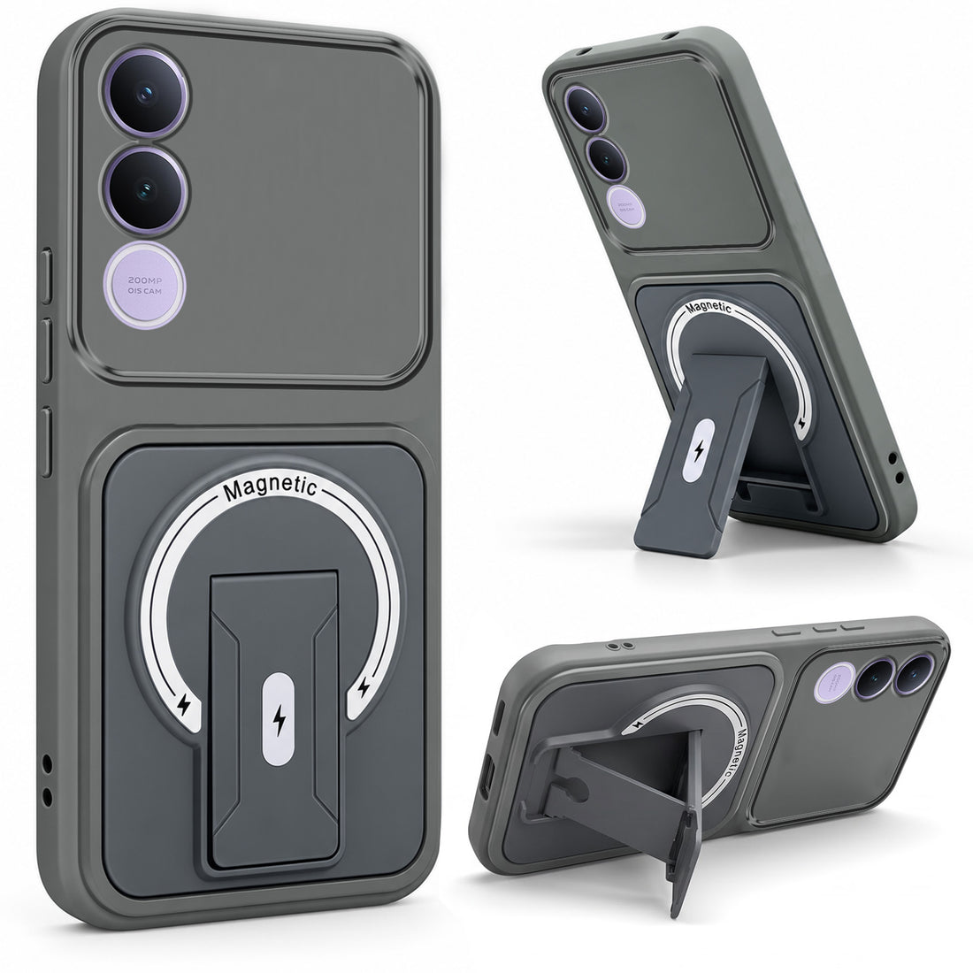 For Vivo V70 FE 5G Back Case Cover Metallic (Hybrid Armor Kickstand | MagSafe Compatible | Camera Protection Shockproof)