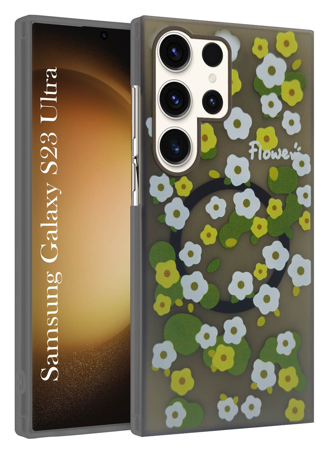 For Samsung Galaxy S23 Ultra Back Cover Case (Cute Floral Design | Flower Print for Girls | MagSafe Compatible Wireless Charging)