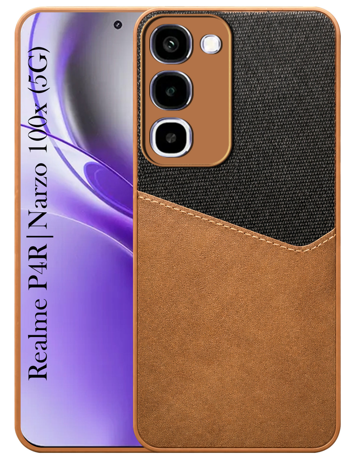For Realme P4R 5G | Realme Narzo 100X 5G Back Cover Case (Dual PU Leather Stitch | Professional Minimalist | Soft and Flexible)