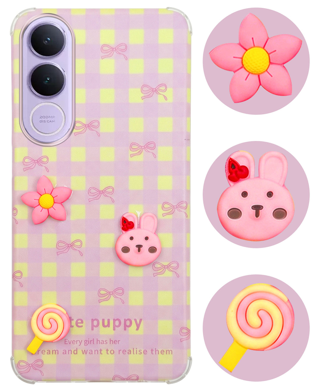 For Vivo V70 FE 5G Back Cover Case (3D Cute Cartoons | Hard Back Side Soft | Matte Premium Finish | HD Printing)