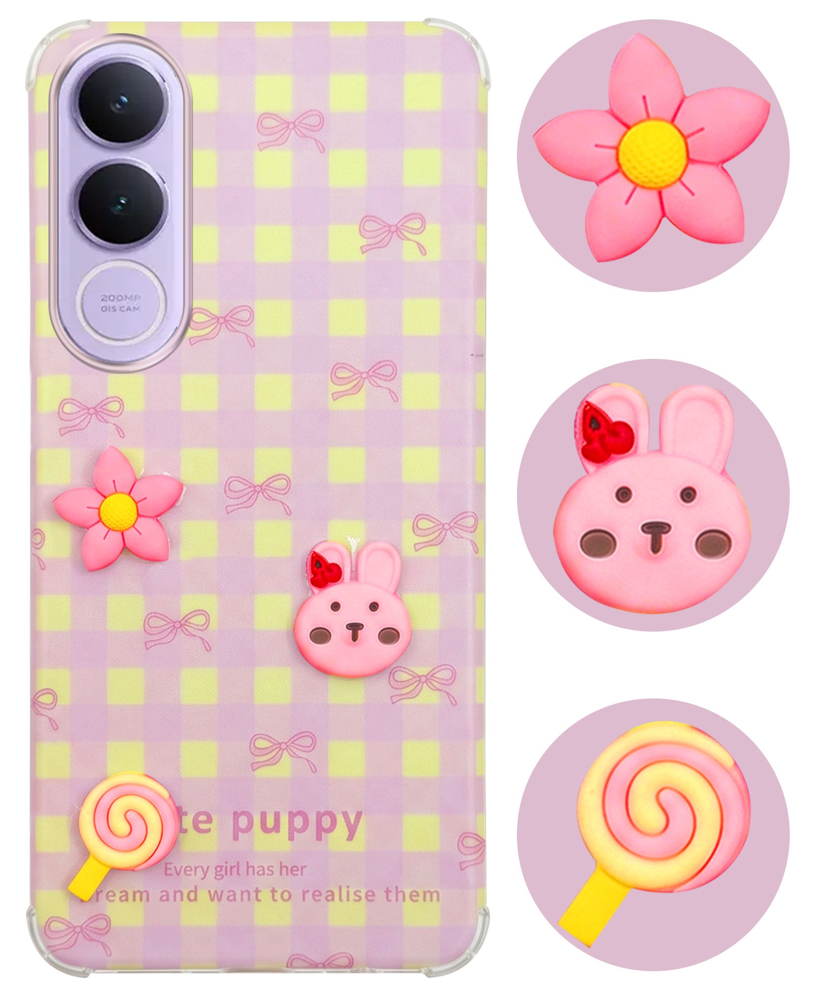 For Vivo V70 FE 5G Back Cover Case (3D Cute Cartoons | Hard Back Side Soft | Matte Premium Finish | HD Printing)