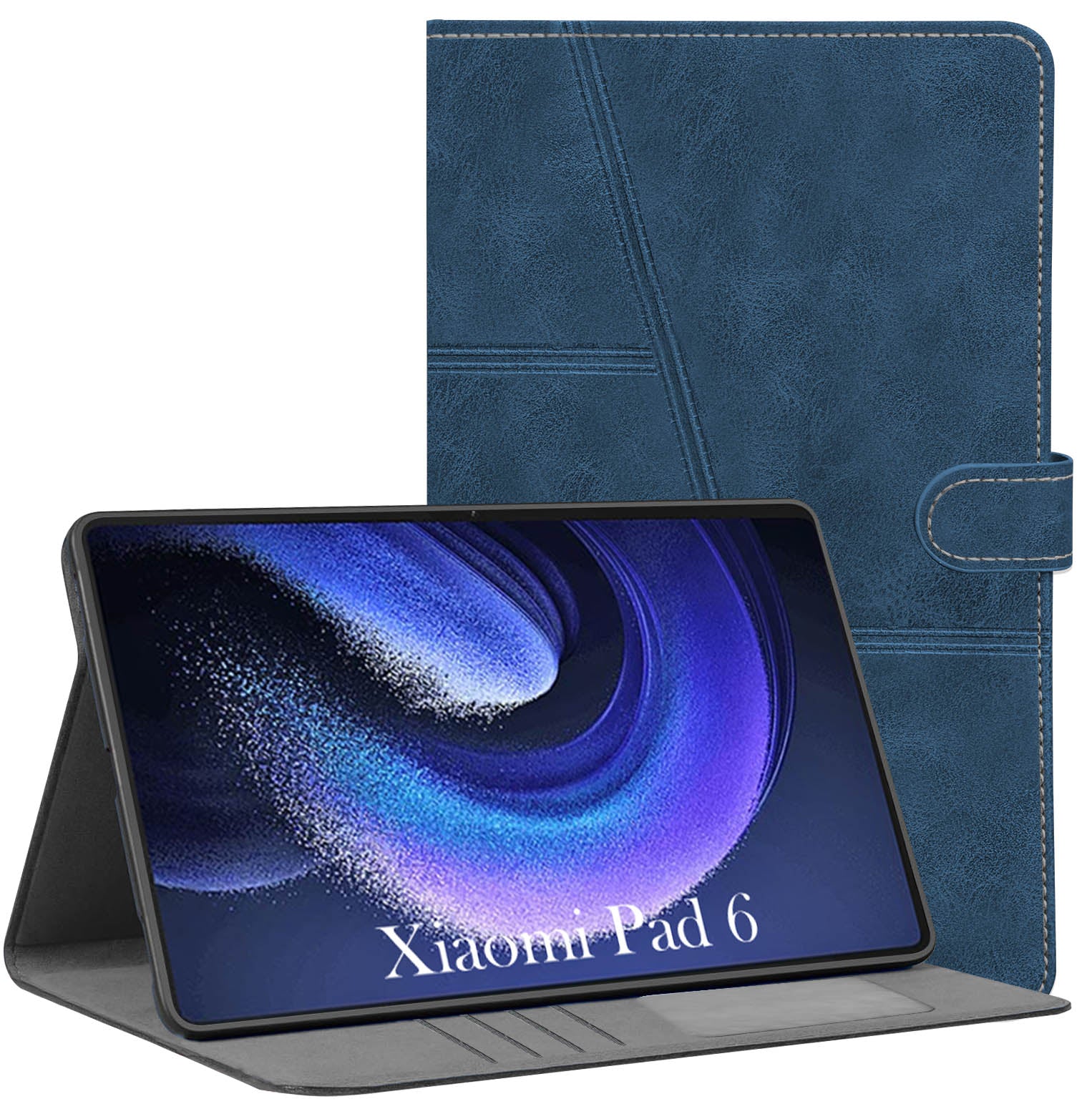 For Xiaomi Pad 6 11 Inch 23043RP34C/23043RP34G/23043RP34I Flip Cover Folio Case(PU Leather | Multi-Angle Smart Stand | Card Storage Slots | Silicone Back Pouch)