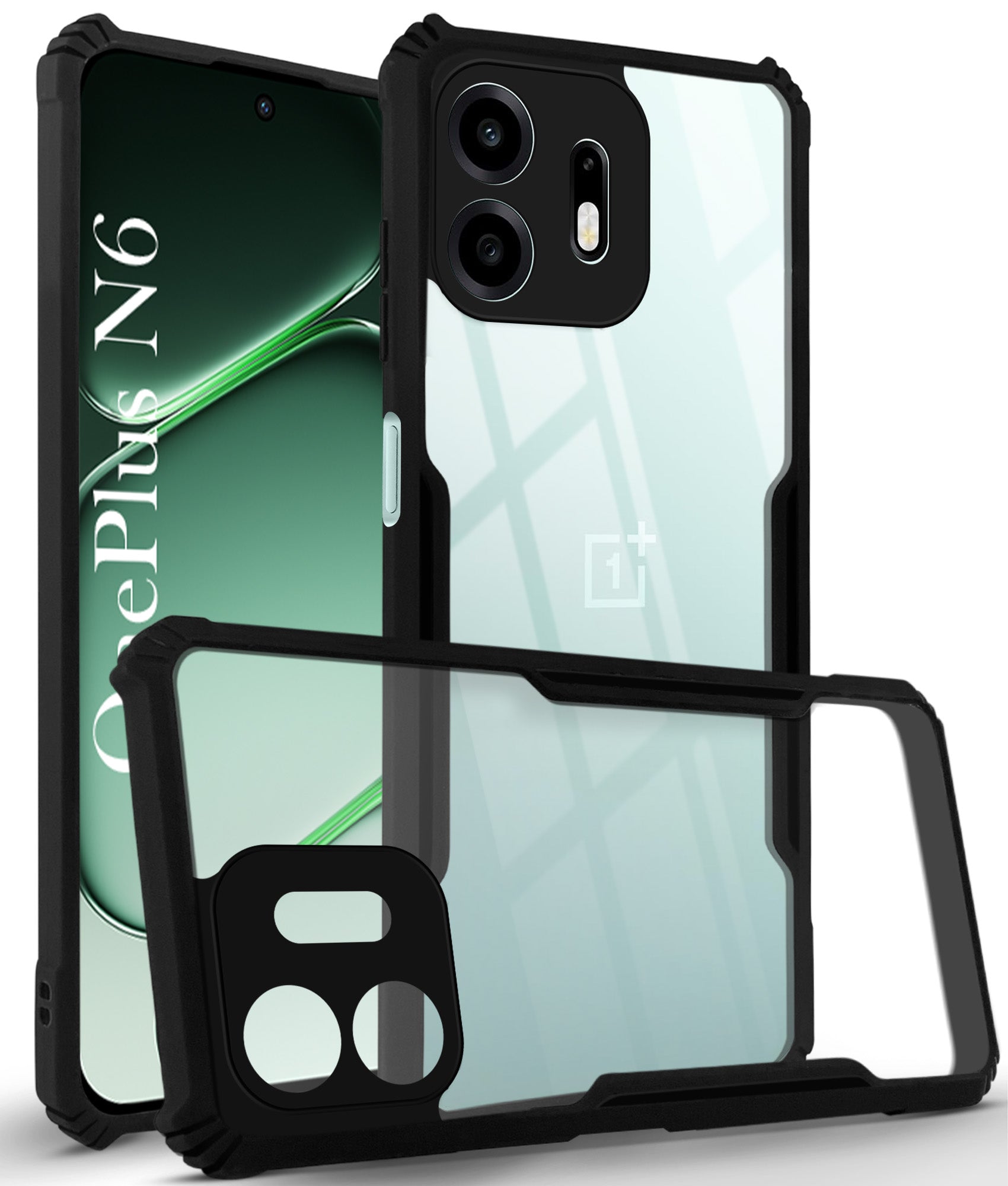 For OnePlus N6 Back Cover Case Hybrid (Shockproof with Polycarbonate Clear Panel | Professional Black)